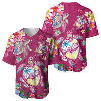 Hawaiian Turtles and Tropical Plants Baseball Jersey Pink Watercolor LT03 - Polynesian Pride