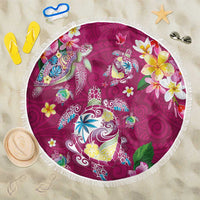 Hawaiian Turtles and Tropical Plants Beach Blanket Pink Watercolor