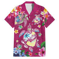 Hawaiian Turtles and Tropical Plants Family Matching Tank Maxi Dress and Hawaiian Shirt Pink Watercolor