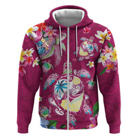 Hawaiian Turtles and Tropical Plants Hoodie Pink Watercolor