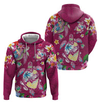 Hawaiian Turtles and Tropical Plants Hoodie Pink Watercolor