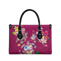 Hawaiian Turtles and Tropical Plants Leather Bag Pink Watercolor