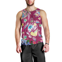 Hawaiian Turtles and Tropical Plants Men Tank Top Pink Watercolor