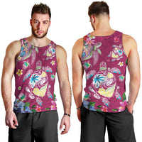 Hawaiian Turtles and Tropical Plants Men Tank Top Pink Watercolor