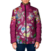 Hawaiian Turtles and Tropical Plants Padded Jacket Pink Watercolor LT03 Men Pink - Polynesian Pride