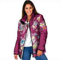 Hawaiian Turtles and Tropical Plants Padded Jacket Pink Watercolor LT03 Women Pink - Polynesian Pride