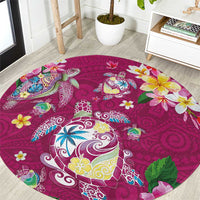 Hawaiian Turtles and Tropical Plants Round Carpet Pink Watercolor LT03 Pink - Polynesian Pride