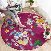 Hawaiian Turtles and Tropical Plants Round Carpet Pink Watercolor LT03 - Polynesian Pride
