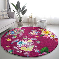 Hawaiian Turtles and Tropical Plants Round Carpet Pink Watercolor LT03 - Polynesian Pride