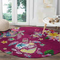 Hawaiian Turtles and Tropical Plants Round Carpet Pink Watercolor LT03 - Polynesian Pride