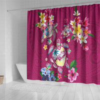 Hawaiian Turtles and Tropical Plants Shower Curtain Pink Watercolor LT03 - Polynesian Pride