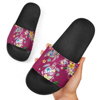 Hawaiian Turtles and Tropical Plants Slide Sandals Pink Watercolor