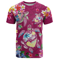 Hawaiian Turtles and Tropical Plants T Shirt Pink Watercolor LT03 Pink - Polynesian Pride