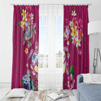 Hawaiian Turtles and Tropical Plants Window Curtain Pink Watercolor
