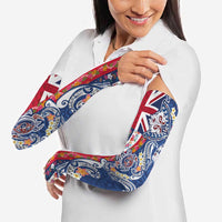 Hawaiian Manta Ray and Turtle Tribal Tattoo Arm Sleeves With Hawaii Flag and Flowers