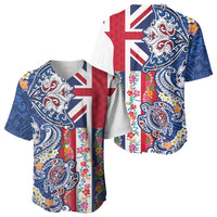 Hawaiian Manta Ray and Turtle Tribal Tattoo Baseball Jersey With Hawaii Flag and Flowers LT03 - Polynesian Pride