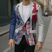 Hawaiian Manta Ray and Turtle Tribal Tattoo Blazer With Hawaii Flag and Flowers