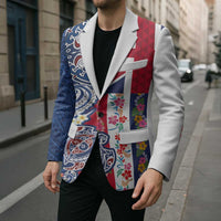 Hawaiian Manta Ray and Turtle Tribal Tattoo Blazer With Hawaii Flag and Flowers