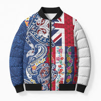 Hawaiian Manta Ray and Turtle Tribal Tattoo Bomber Puffer Jacket With Hawaii Flag and Flowers LT03 Unisex Multicolor - Polynesian Pride