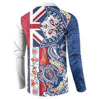 Hawaiian Manta Ray and Turtle Tribal Tattoo Button Sweatshirt With Hawaii Flag and Flowers