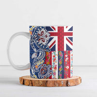 Hawaiian Manta Ray and Turtle Tribal Tattoo Ceramic Mug With Hawaii Flag and Flowers