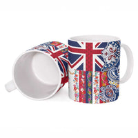 Hawaiian Manta Ray and Turtle Tribal Tattoo Ceramic Mug With Hawaii Flag and Flowers