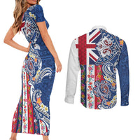 Hawaiian Manta Ray and Turtle Tribal Tattoo Couples Matching Short Sleeve Bodycon Dress and Long Sleeve Button Shirt With Hawaii Flag and Flowers