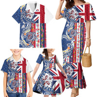 Hawaiian Manta Ray and Turtle Tribal Tattoo Family Matching Mermaid Dress and Hawaiian Shirt With Hawaii Flag and Flowers