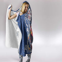 Hawaiian Manta Ray and Turtle Tribal Tattoo Hooded Blanket With Hawaii Flag and Flowers