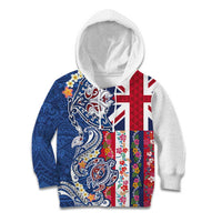 Hawaiian Manta Ray and Turtle Tribal Tattoo Kid Hoodie With Hawaii Flag and Flowers
