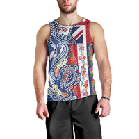 Hawaiian Manta Ray and Turtle Tribal Tattoo Men Tank Top With Hawaii Flag and Flowers