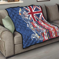 Hawaiian Manta Ray and Turtle Tribal Tattoo Quilt With Hawaii Flag and Flowers