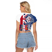 Hawaiian Manta Ray and Turtle Tribal Tattoo Raglan Cropped T Shirt With Hawaii Flag and Flowers