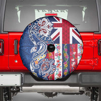 Hawaiian Manta Ray and Turtle Tribal Tattoo Spare Tire Cover With Hawaii Flag and Flowers