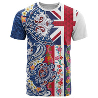 Hawaiian Manta Ray and Turtle Tribal Tattoo T Shirt With Hawaii Flag and Flowers