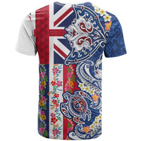 Hawaiian Manta Ray and Turtle Tribal Tattoo T Shirt With Hawaii Flag and Flowers