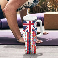 Hawaiian Manta Ray and Turtle Tribal Tattoo Tumbler With Handle With Hawaii Flag and Flowers