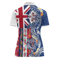 Hawaiian Manta Ray and Turtle Tribal Tattoo Women Polo Shirt With Hawaii Flag and Flowers