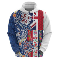 Hawaiian Manta Ray and Turtle Tribal Tattoo Zip Hoodie With Hawaii Flag and Flowers