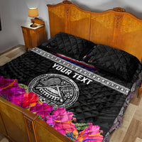 Personalized American Samoa Flag Day Quilt Bed Set Tanoa and Fue mix Hibiscus Flower Polynesian Pattern