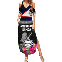 Personalized American Samoa Flag Day Summer Maxi Dress Tanoa and Fue mix Hibiscus Flower Polynesian Pattern LT03 Women Black - Polynesian Pride