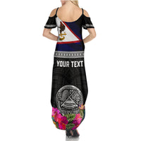 Personalized American Samoa Flag Day Summer Maxi Dress Tanoa and Fue mix Hibiscus Flower Polynesian Pattern LT03 - Polynesian Pride