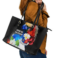 Philippines Independence Day Leather Tote Bag Philippines Eagle and Sampaguita Jasmine Yakan Tribal