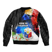 Philippines Independence Day Sleeve Zip Bomber Jacket Philippines Eagle and Sampaguita Jasmine Yakan Tribal