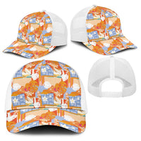 Hawaiian and Japanese Culture Together Baseball Net Cap Palaka Japanese Art and Tropical Motif Tribal Patchwork