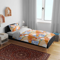 Hawaiian and Japanese Culture Together Bedding Set Palaka Japanese Art and Tropical Motif Tribal Patchwork