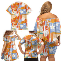Hawaiian and Japanese Culture Together Family Matching Off Shoulder Short Dress and Hawaiian Shirt Palaka Japanese Art and Tropical Motif Tribal Patchwork