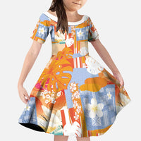 Hawaiian and Japanese Culture Together Family Matching Summer Maxi Dress and Hawaiian Shirt Palaka Japanese Art and Tropical Motif Tribal Patchwork LT03 Daughter's Dress Multicolor - Polynesian Pride