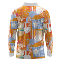 Hawaiian and Japanese Culture Together Long Sleeve Polo Shirt Palaka Japanese Art and Tropical Motif Tribal Patchwork