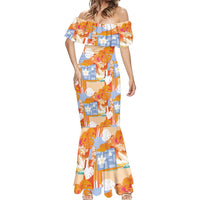 Hawaiian and Japanese Culture Together Mermaid Dress Palaka Japanese Art and Tropical Motif Tribal Patchwork